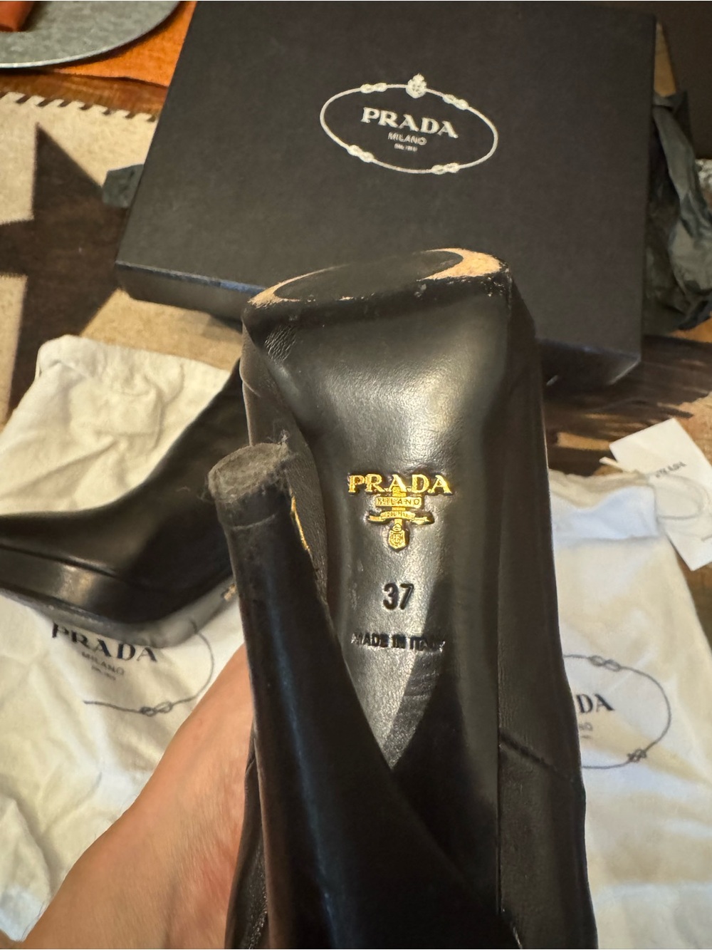 Prada Black Leather Pointed Platform Ankle Booties 37/7 - Picture 4 of 8
